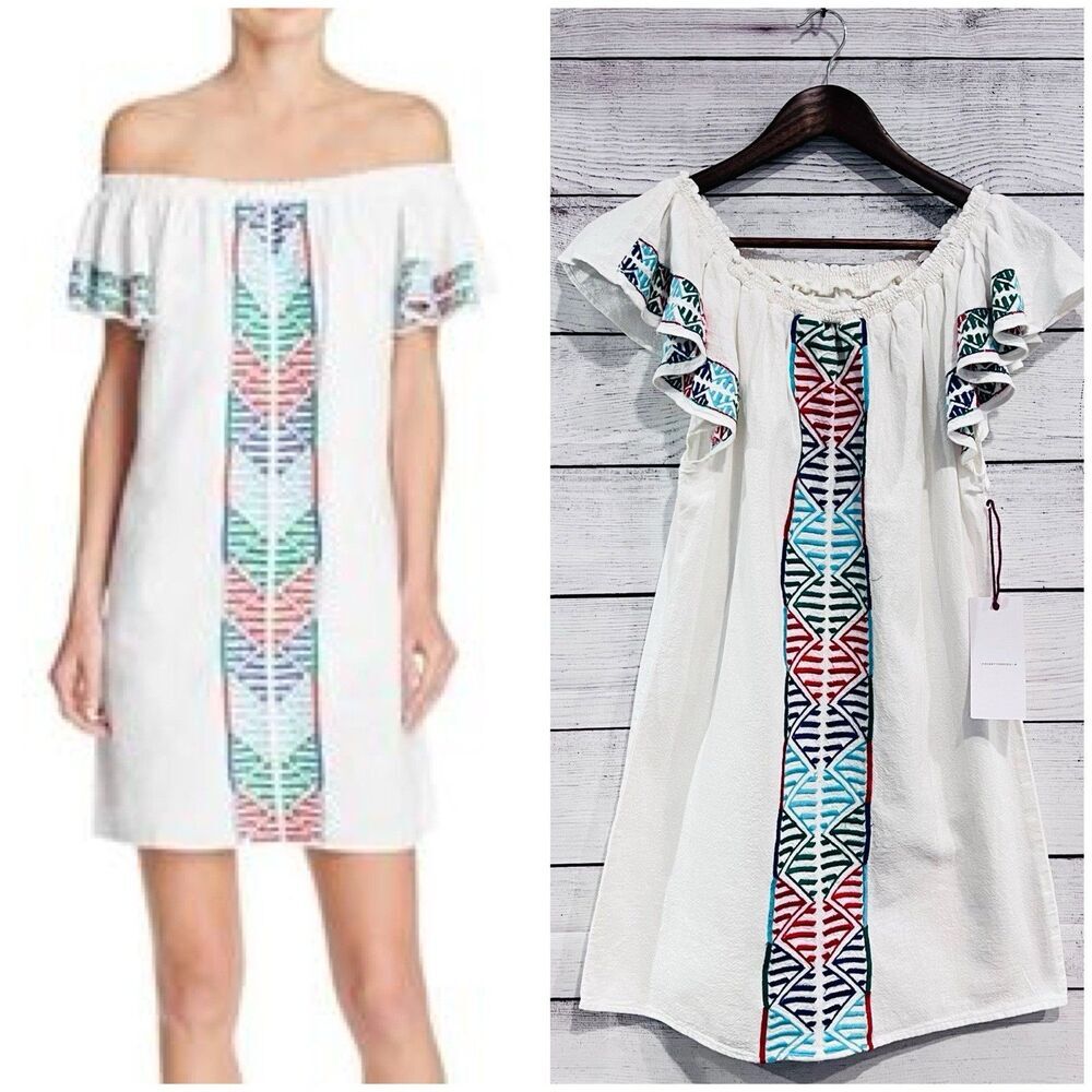 PIPER by Townsend Classic 100% Cotton Off The Shoulder Embroidered Dress Size XS